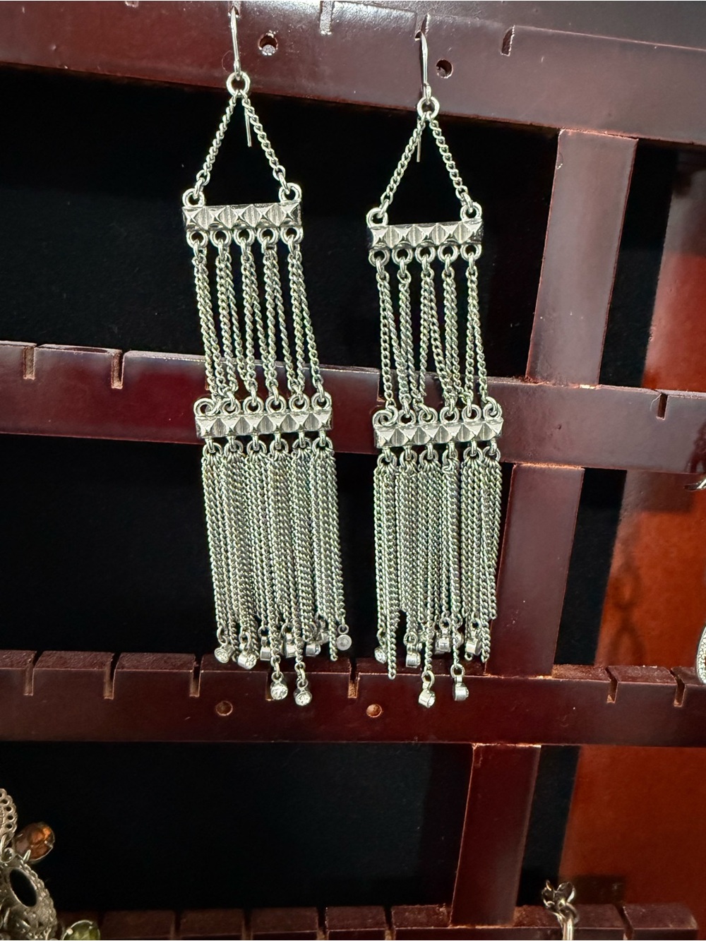 BCBG Sterling-Tone Silver Fringe Dangle Earrings - Elegant Chain Tassels